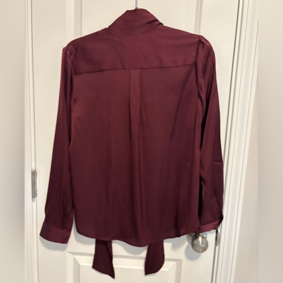 Quince Washable Stretch Silk Tie Neck Blouse in Wine Tasting size S - Picture 5 of 8